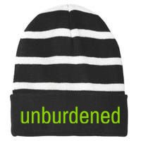 Unburdened By What Has Been Funny Lime Green Striped Beanie with Solid Band