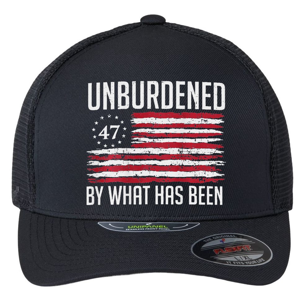Unburdened By What Has Been Trump 47 Retro Us Flag Flexfit Unipanel Trucker Cap