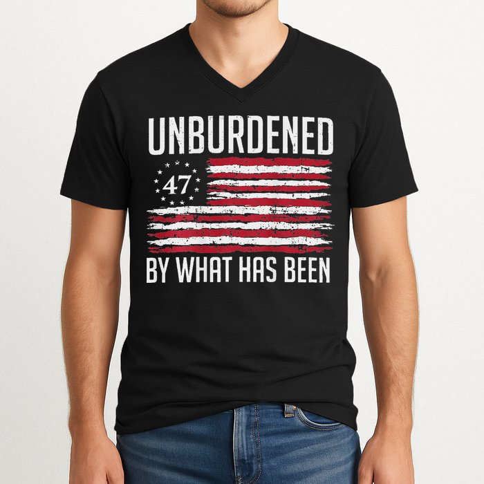 Unburdened By What Has Been Trump 47 Retro Us Flag V-Neck T-Shirt