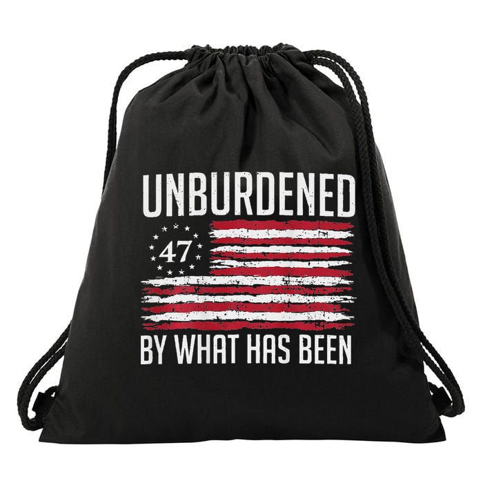 Unburdened By What Has Been Trump 47 Retro Us Flag Drawstring Bag
