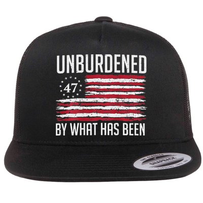 Unburdened By What Has Been Trump 47 Retro Us Flag Flat Bill Trucker Hat