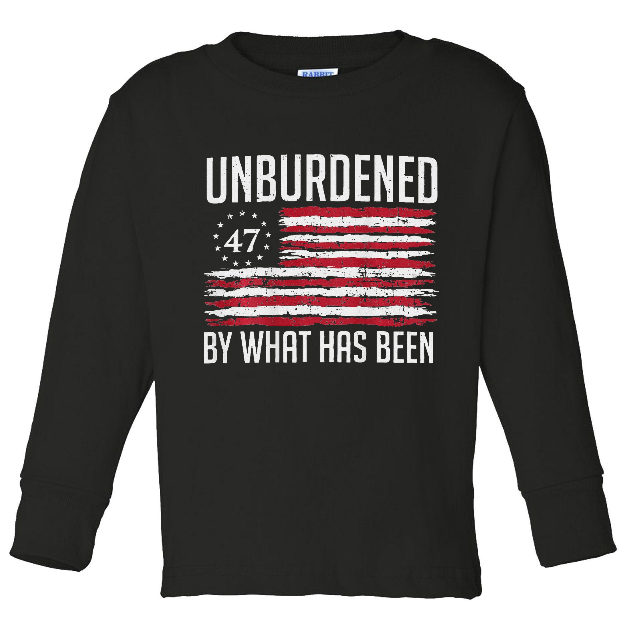 Unburdened By What Has Been Trump 47 Retro Us Flag Toddler Long Sleeve Shirt