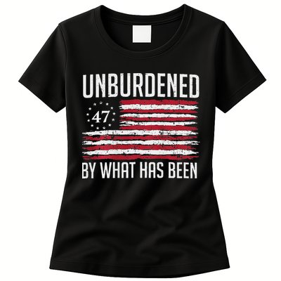Unburdened By What Has Been Trump 47 Retro Us Flag Womens T-Shirt