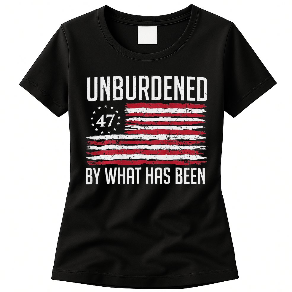 Unburdened By What Has Been Trump 47 Retro Us Flag Womens T-Shirt