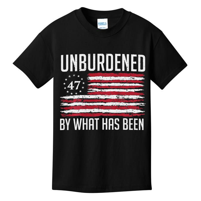 Unburdened By What Has Been Trump 47 Retro Us Flag Kids T-Shirt