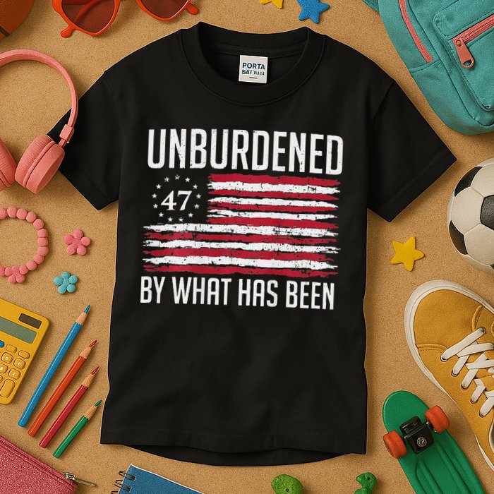 Unburdened By What Has Been Trump 47 Retro Us Flag Kids T-Shirt