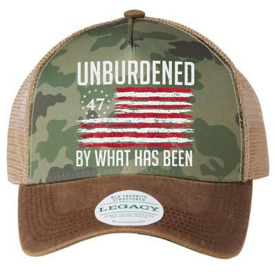 Unburdened By What Has Been Trump 47 Retro Us Flag Legacy Tie Dye Trucker Hat