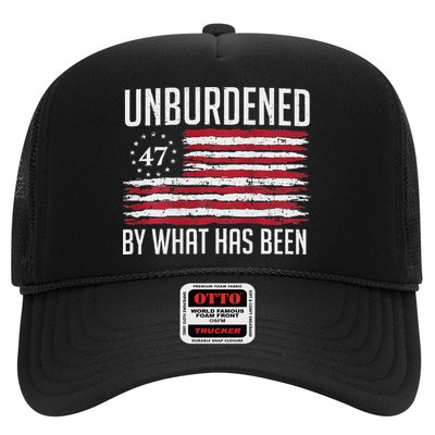 Unburdened By What Has Been Trump 47 Retro Us Flag Trucker Hat