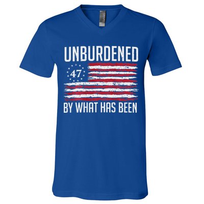 Unburdened By What Has Been Trump 47 Retro Us Flag V-Neck T-Shirt