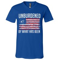 Unburdened By What Has Been Trump 47 Retro Us Flag V-Neck T-Shirt