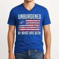 Unburdened By What Has Been Trump 47 Retro Us Flag V-Neck T-Shirt