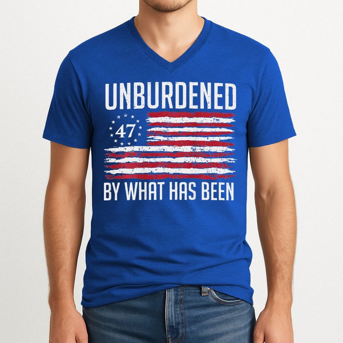 Unburdened By What Has Been Trump 47 Retro Us Flag V-Neck T-Shirt