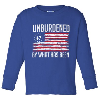 Unburdened By What Has Been Trump 47 Retro Us Flag Toddler Long Sleeve Shirt