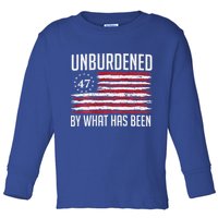 Unburdened By What Has Been Trump 47 Retro Us Flag Toddler Long Sleeve Shirt