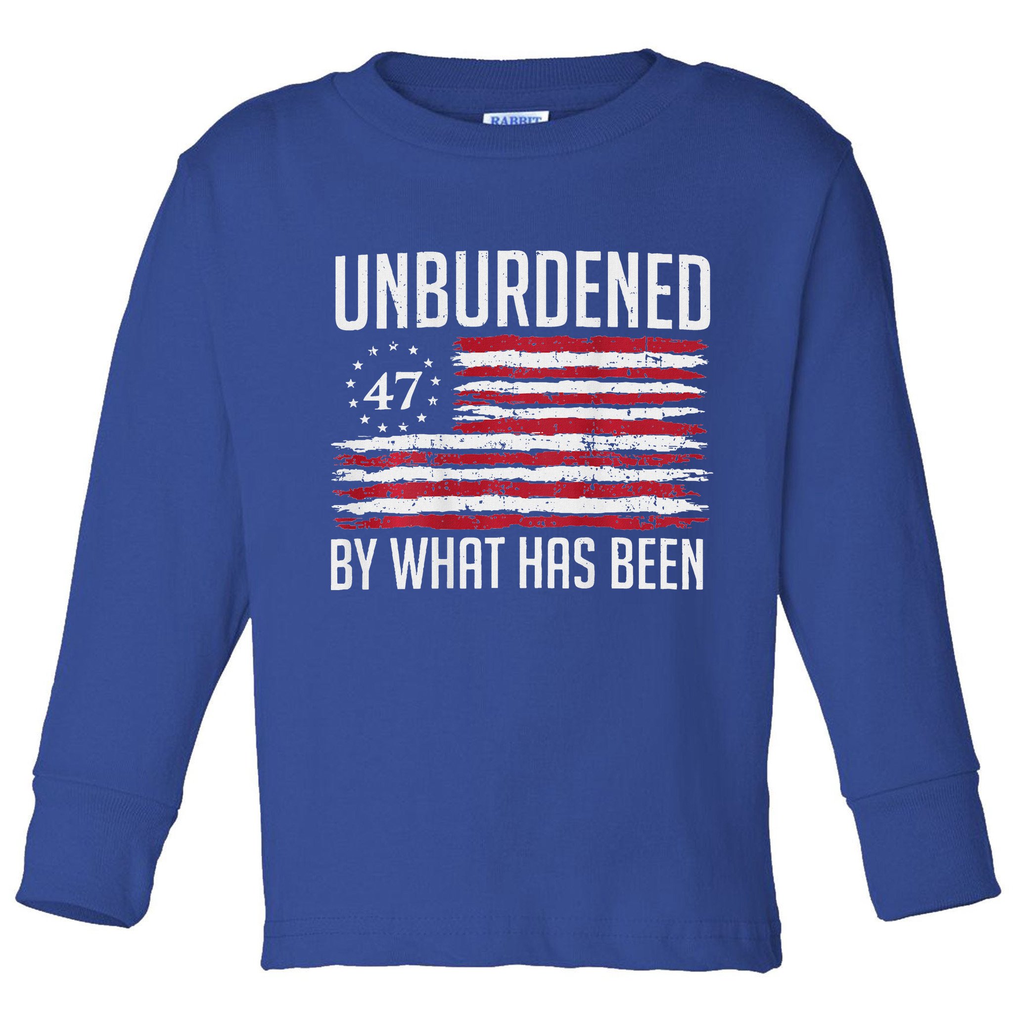 Unburdened By What Has Been Trump 47 Retro Us Flag Toddler Long Sleeve Shirt