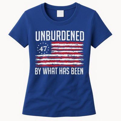 Unburdened By What Has Been Trump 47 Retro Us Flag Womens T-Shirt