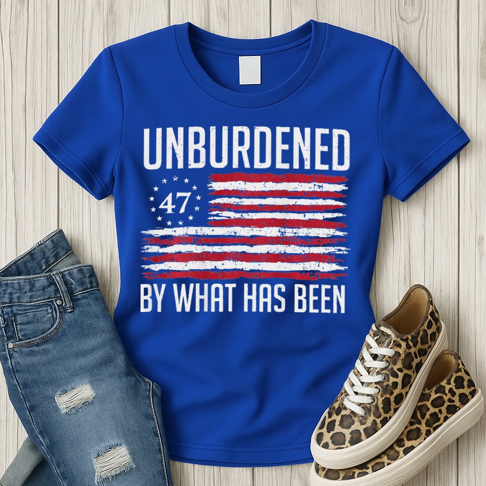 Unburdened By What Has Been Trump 47 Retro Us Flag Womens T-Shirt