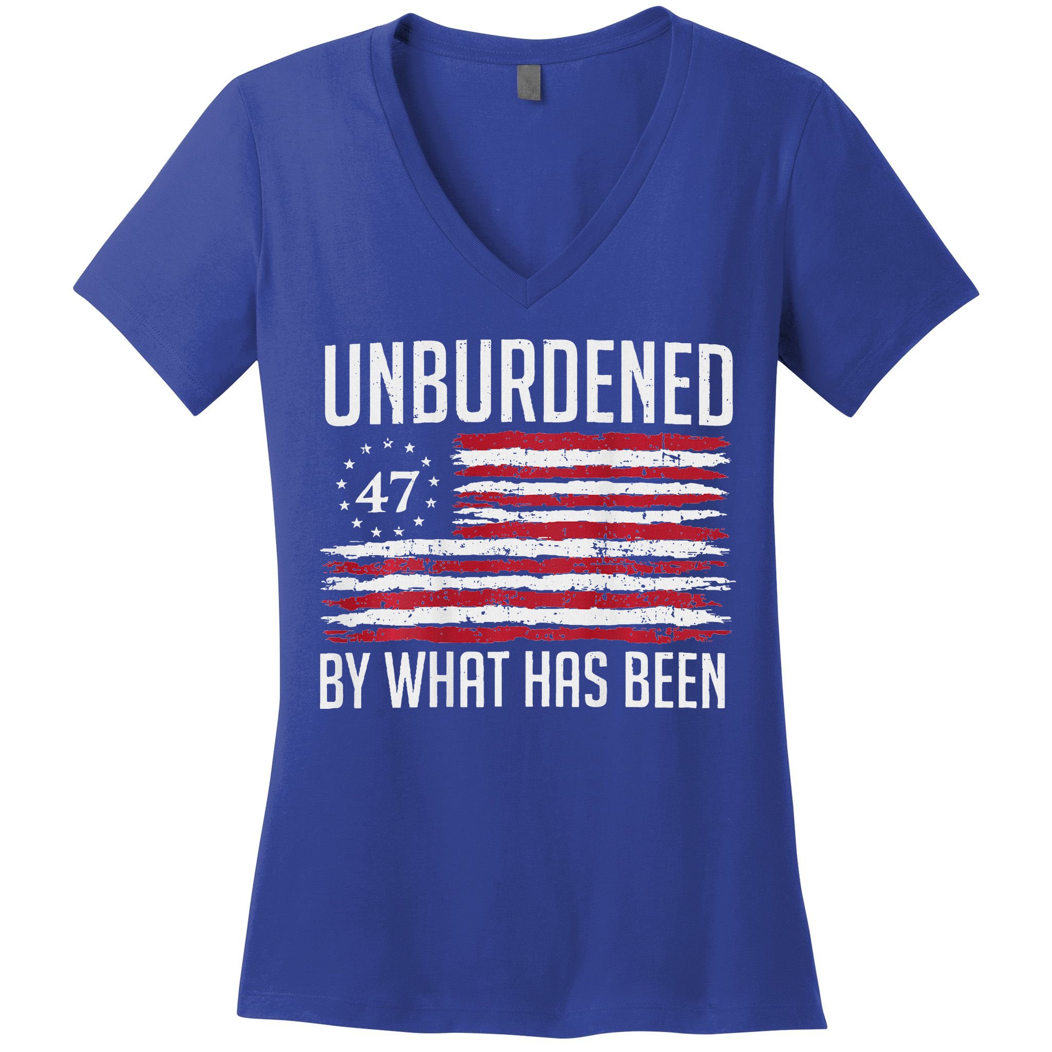 Unburdened By What Has Been Trump 47 Retro Us Flag Women's V-Neck T-Shirt