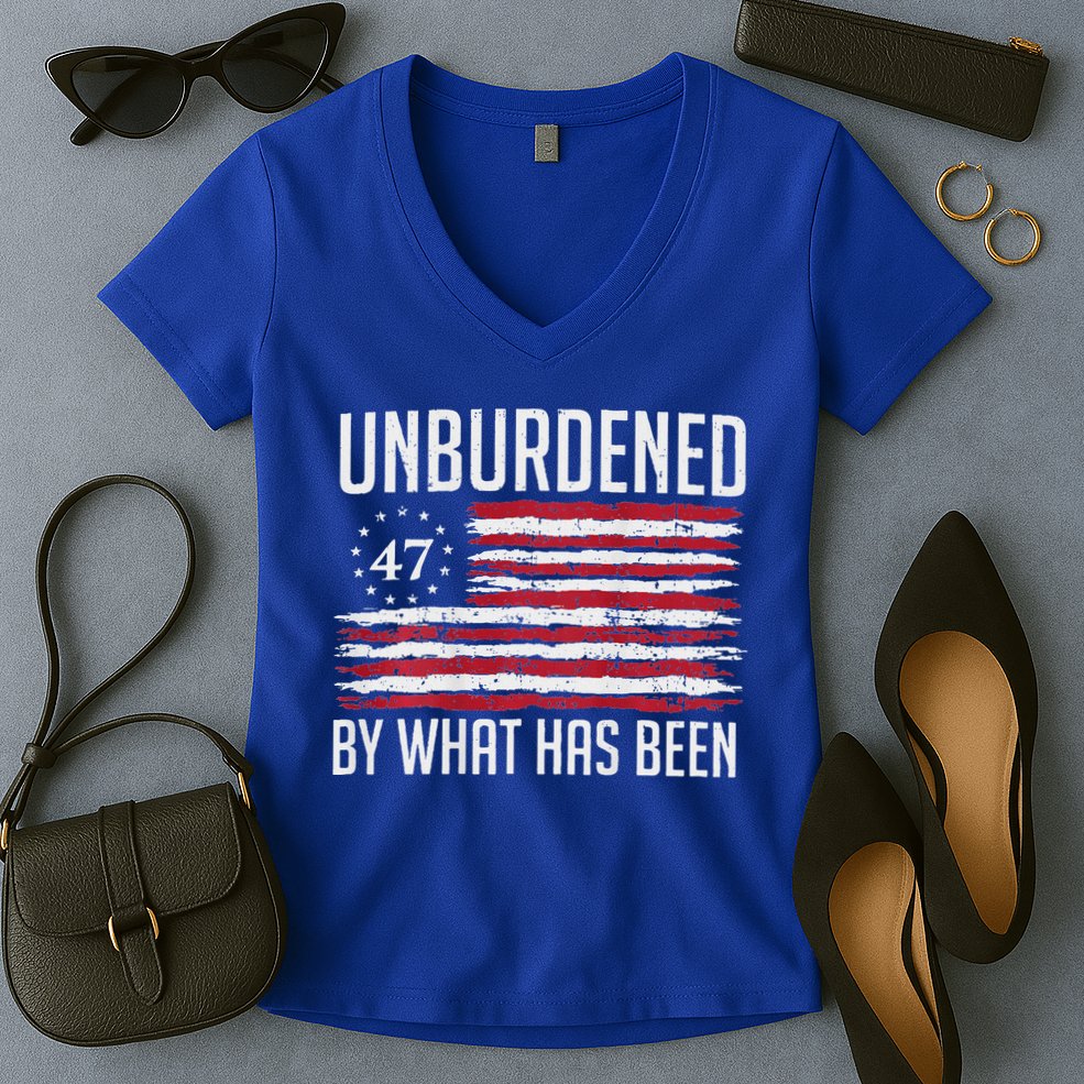 Unburdened By What Has Been Trump 47 Retro Us Flag Women's V-Neck T-Shirt