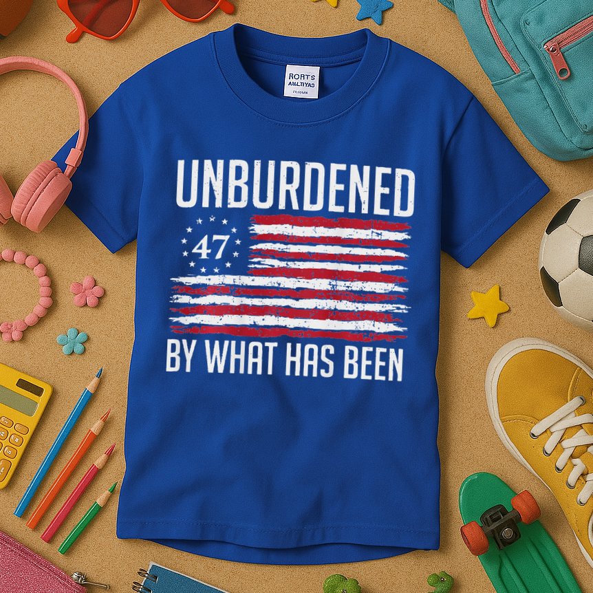 Unburdened By What Has Been Trump 47 Retro Us Flag Kids T-Shirt