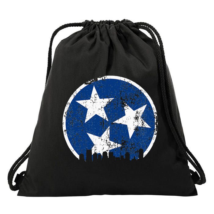 Unique Blue & White Tennessee State Flag Nashville Skyline Drawstring Bag