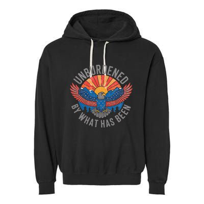 Unburdened By What Has Been Trump 2024 Bald Eagle Pocket Garment-Dyed Fleece Hoodie