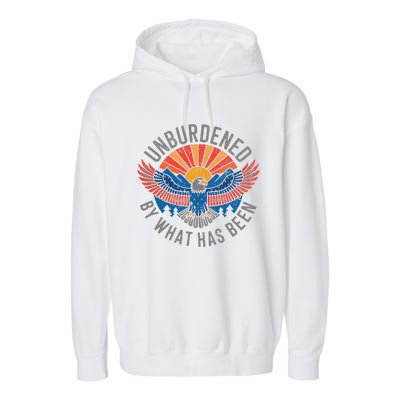 Unburdened By What Has Been Trump 2024 Bald Eagle Pocket Garment-Dyed Fleece Hoodie