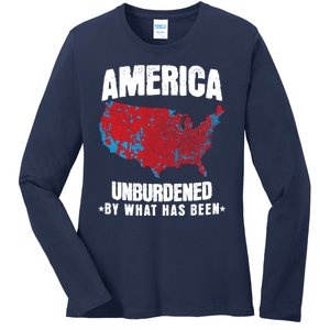 Unburdened By What Has Been Election Political Map Trump 47 Ladies Long Sleeve Shirt