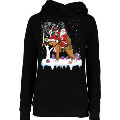 Ugly Boxer Xmas Gift Funny Santa Riding Boxer Dog Christmas Gift Womens Funnel Neck Pullover Hood