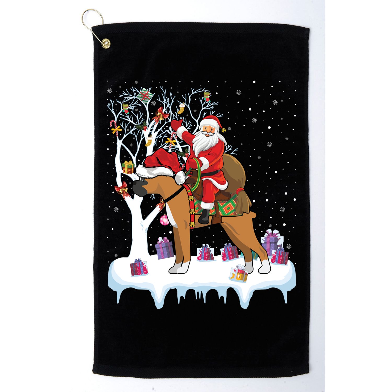 Ugly Boxer Xmas Gift Funny Santa Riding Boxer Dog Christmas Gift Golf Towel