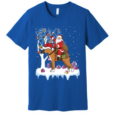 Ugly Boxer Xmas Gift Funny Santa Riding Boxer Dog Christmas Gift Premium T-Shirt