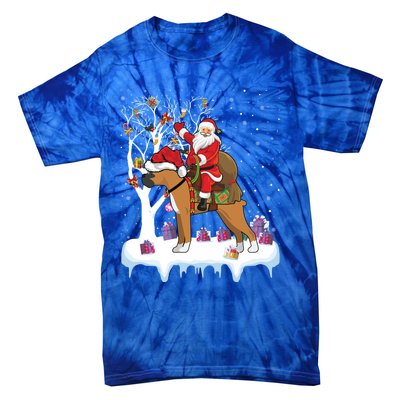 Ugly Boxer Xmas Gift Funny Santa Riding Boxer Dog Christmas Gift Tie-Dye T-Shirt