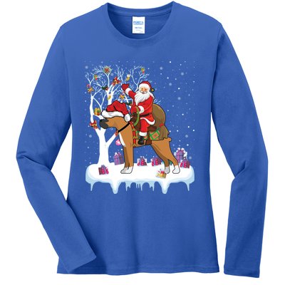 Ugly Boxer Xmas Gift Funny Santa Riding Boxer Dog Christmas Gift Ladies Long Sleeve Shirt