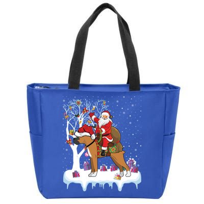 Ugly Boxer Xmas Gift Funny Santa Riding Boxer Dog Christmas Gift Zip Tote Bag