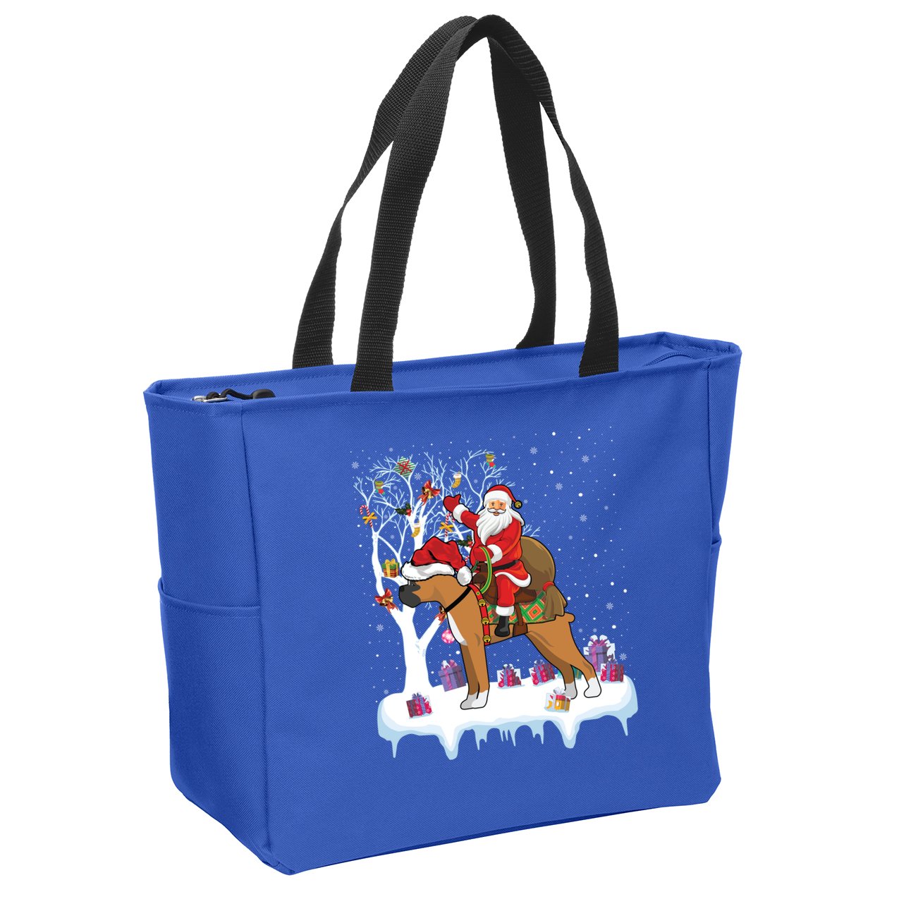 Ugly Boxer Xmas Gift Funny Santa Riding Boxer Dog Christmas Gift Zip Tote Bag