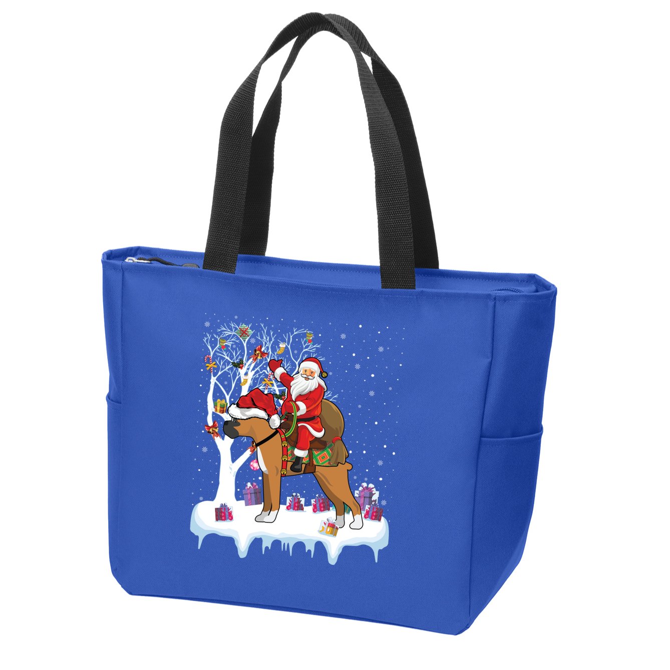 Ugly Boxer Xmas Gift Funny Santa Riding Boxer Dog Christmas Gift Zip Tote Bag