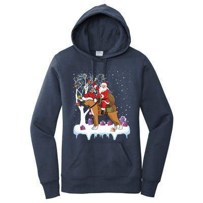 Ugly Boxer Xmas Gift Funny Santa Riding Boxer Dog Christmas Gift Women's Pullover Hoodie