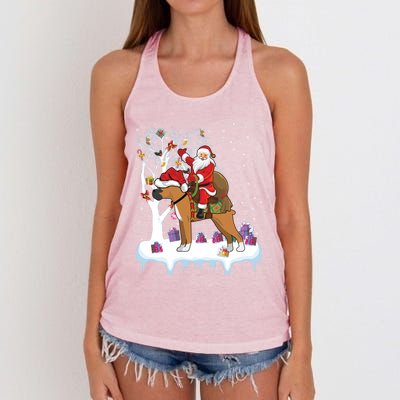 Ugly Boxer Xmas Gift Funny Santa Riding Boxer Dog Christmas Gift Women's Knotted Racerback Tank