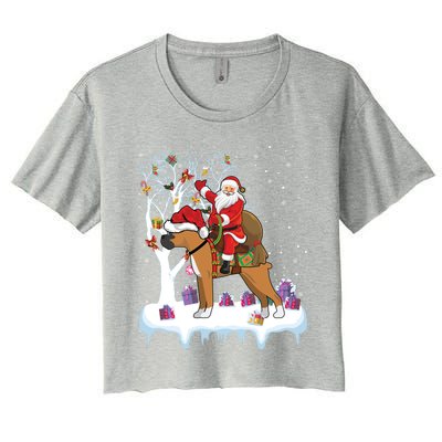 Ugly Boxer Xmas Gift Funny Santa Riding Boxer Dog Christmas Gift Women's Crop Top Tee