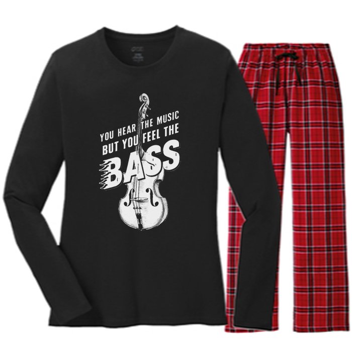 Upright Bass You Hear The Music Double Bass Fiddle Women's Long Sleeve Flannel Pajama Set 