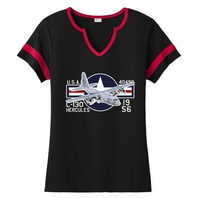 USAF C 130 Hercules Aircraft Ladies Halftime Notch Neck Tee