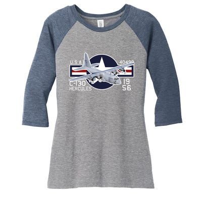 USAF C 130 Hercules Aircraft Women's Tri-Blend 3/4-Sleeve Raglan Shirt