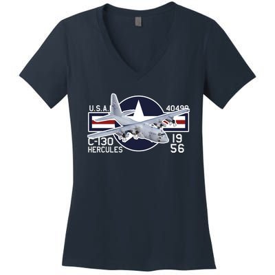 USAF C 130 Hercules Aircraft Women's V-Neck T-Shirt