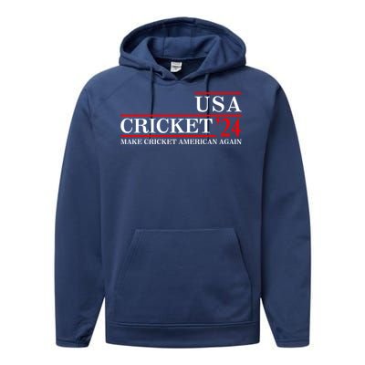 Usa Cricket 24 Make Cricket American Again Funny Cricket Player Cricket Usa Team Performance Fleece Hoodie