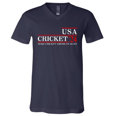 Usa Cricket 24 Make Cricket American Again Funny Cricket Player Cricket Usa Team V-Neck T-Shirt