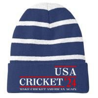 Usa Cricket 24 Make Cricket American Again Funny Cricket Player Cricket Usa Team Striped Beanie with Solid Band