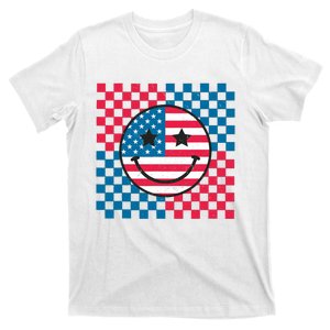 Usa Checkerboard 4th Of July Happy Face American T-Shirt