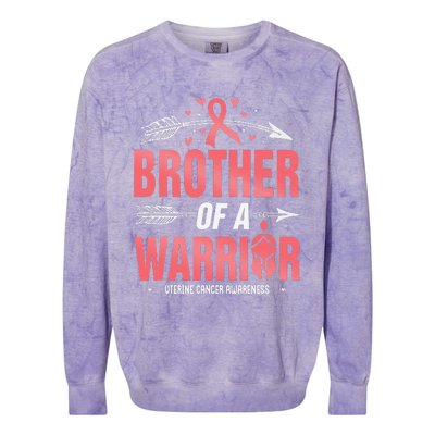 Uterine Cancer Awareness Brother Of A Warrior Peach Ribbon Colorblast Crewneck Sweatshirt