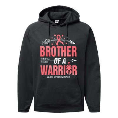 Uterine Cancer Awareness Brother Of A Warrior Peach Ribbon Performance Fleece Hoodie