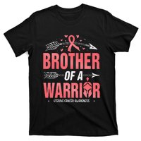 Uterine Cancer Awareness Brother Of A Warrior Peach Ribbon T-Shirt